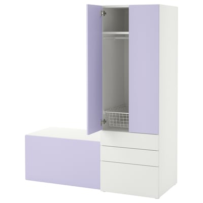 SMÅSTAD / PLATSA Combinaison de rangement, blanc mauve/avec banc, 150x57x181 cm