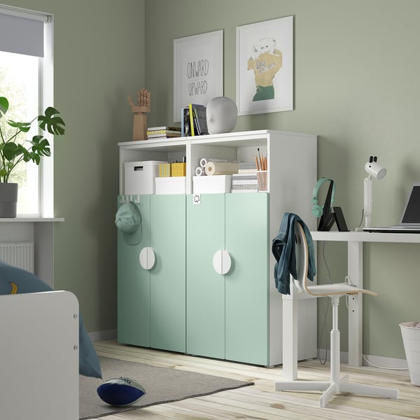 SMÅSTAD / PLATSA Combinaison de rangement, blanc/vert clair 6 tablettes, 120x42x123 cm