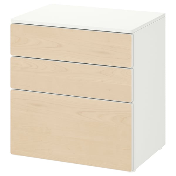 SMÅSTAD / PLATSA Commode 3 tiroirs, blanc/bouleau, 60x42x63 cm
