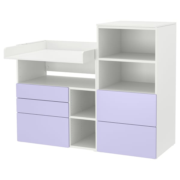SMÅSTAD / PLATSA Table à langer, blanc mauve/avec bibliothèque, 150x79x123 cm