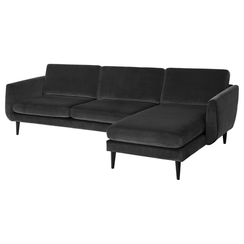 SMEDSTORP Canapé 4 places + méridienne, Djuparp gris foncé/noir