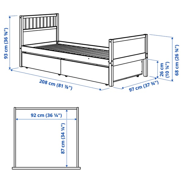 SMYGA Cadre lit avec rangement, gris clair, 90x200 cm