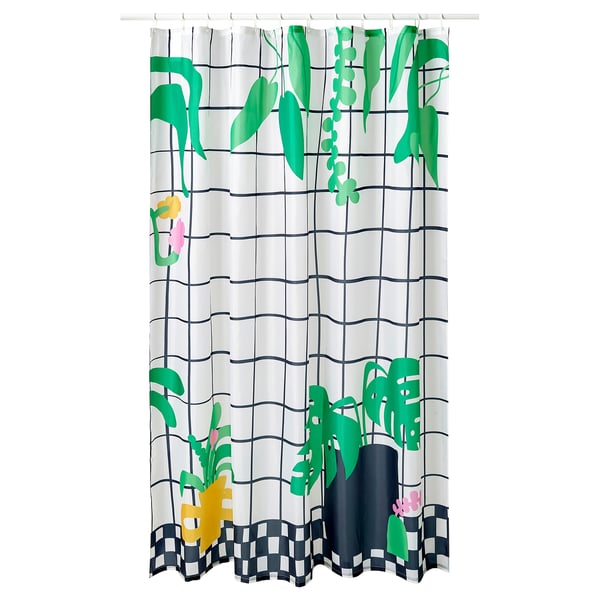 SNÖJONKVILL Rideau de douche, blanc/vert, 180x200 cm