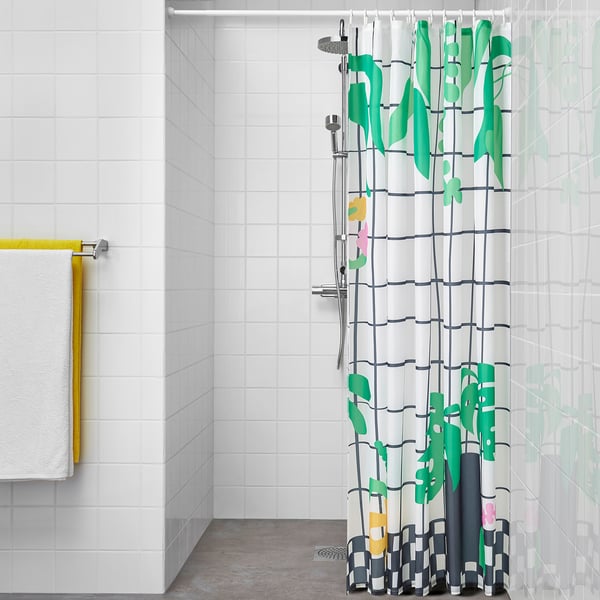 SNÖJONKVILL Rideau de douche, blanc/vert, 180x200 cm