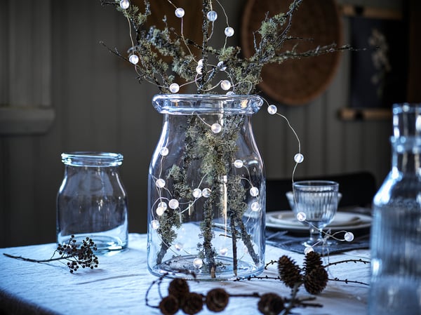 SNÖYRA Guirlande lumineuse LED 40 ampoules, intérieur/à pile couleur argent