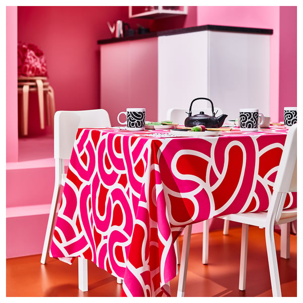 SÖTRÖNN Nappe, à motifs blanc/rouge vif rose vif, 145x240 cm