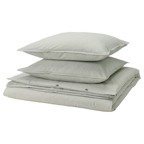 SOLFIBBLA Housse de couette et 2 taies, blanc vert/rayure, 240x220/50x60 cm