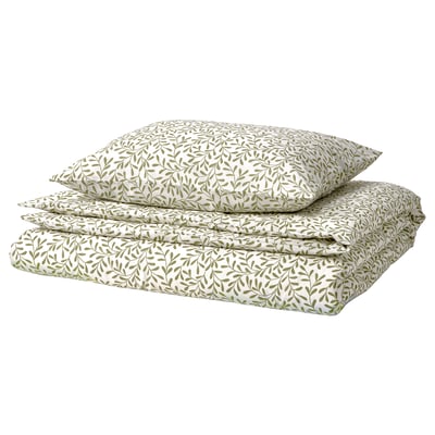 SORGMANTEL Housse de couette et 1 taie, blanc/vert, 150x200/50x60 cm