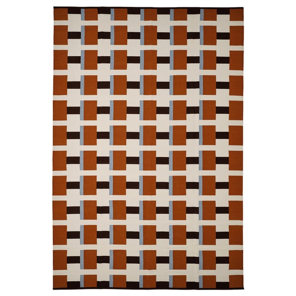 STOCKHOLM 2025 Tapis tissé à plat, blanc/brun/bleu clair tissé à la main, 240x350 cm