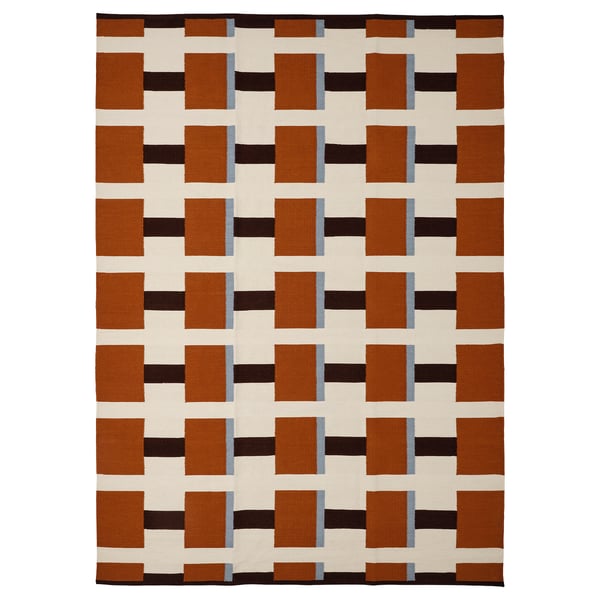 STOCKHOLM 2025 Tapis tissé à plat, blanc/brun/bleu clair tissé à la main, 170x240 cm