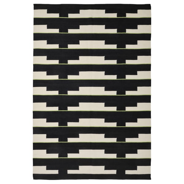 STOCKHOLM 2025 Tapis tissé à plat, noir/blanc/vert clair tissé à la main, 170x240 cm