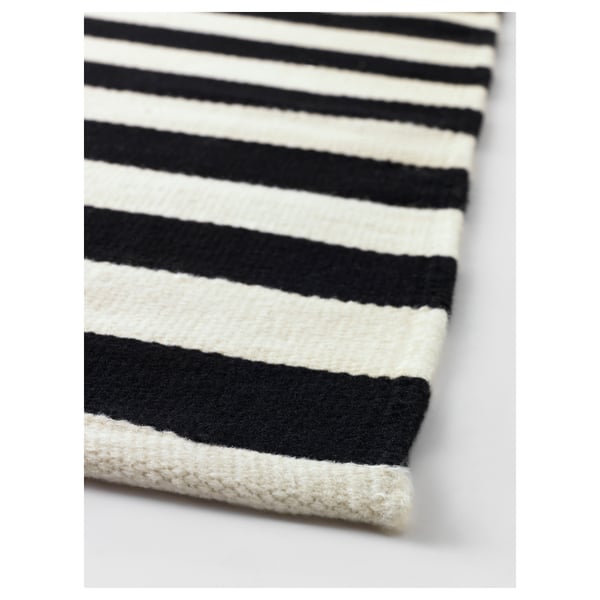 STOCKHOLM Tapis tissé à plat, fait main/rayé noir/blanc cassé, 170x240 cm