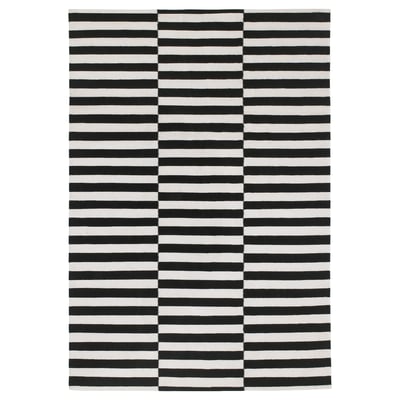 STOCKHOLM Tapis tissé à plat, fait main/rayé noir/blanc cassé, 170x240 cm