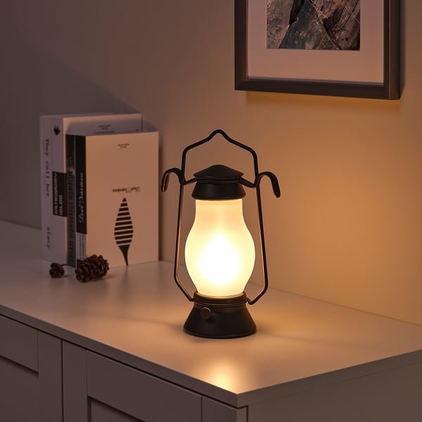 STRÅLA Lampe de table à LED, extérieur métal/intensité lumineuse réglable noir, 28 cm
