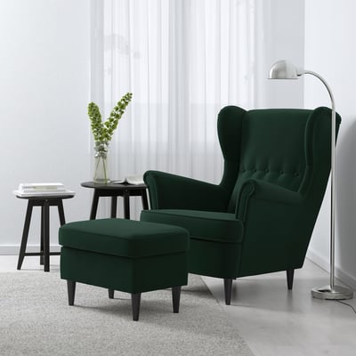 STRANDMON Fauteuil à oreilles, Djuparp vert foncé