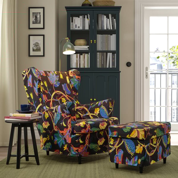 STRANDMON Housse pour fauteuil à oreilles, Stigsbo multicolore/noir