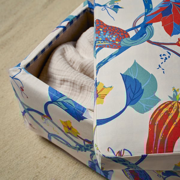 STRANDMON Housse pour repose-pieds, Stigsbo multicolore/beige