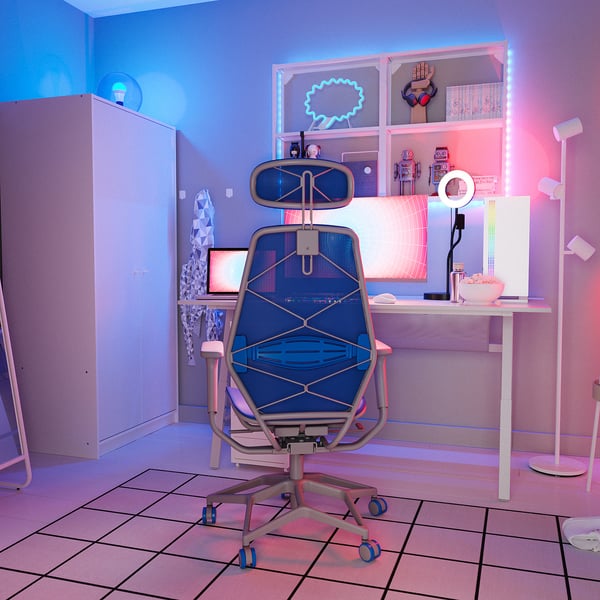 STYRSPEL Fauteuil gamer, bleu/gris clair