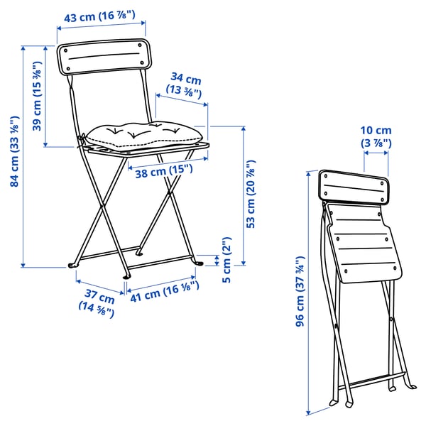 SUNDSÖ Table+ 2 chaises pliantes, extérieur blanc cassé/blanc cassé Klösan bleu foncé, 65 cm