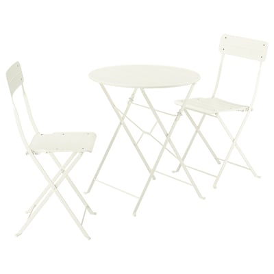 SUNDSÖ Table+ 2 chaises pliantes, extérieur blanc cassé/blanc cassé, 65 cm