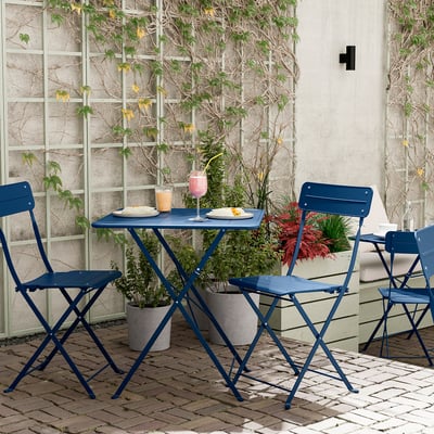 SUNDSÖ Table+ 2 chaises pliantes, extérieur bleu foncé/bleu foncé, 65x65 cm
