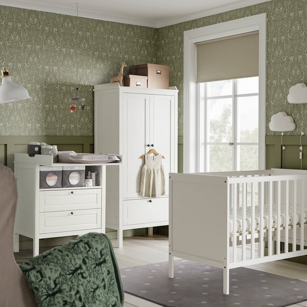 SUNDVIK Lot de 3 meubles chambre bébé, blanc, 60x120 cm