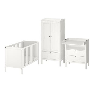 SUNDVIK Lot de 3 meubles chambre bébé, blanc, 60x120 cm