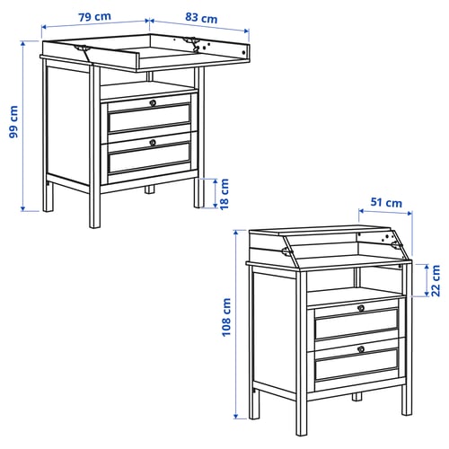 SUNDVIK Meuble chambre bébé, lot de 2, blanc, 60x120 cm