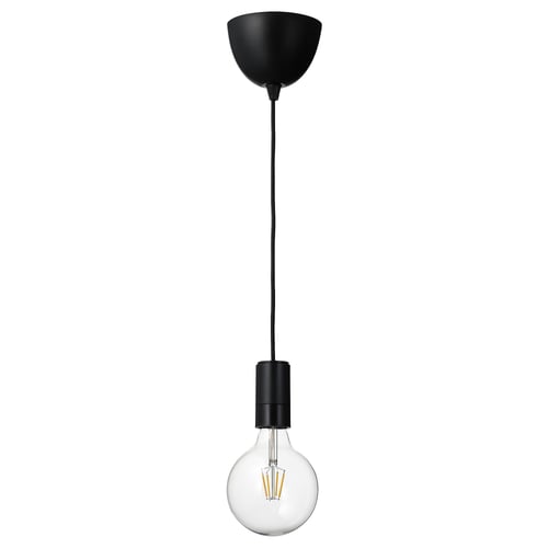 SUNNEBY / LUNNOM Suspension avec ampoule, noir/verre transparent