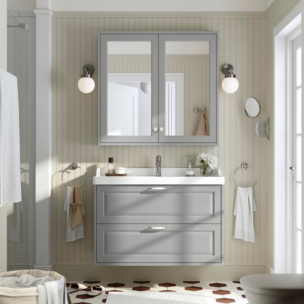 TÄNNFORSEN Meuble lavabo avec tiroirs, gris clair, 100x48x63 cm