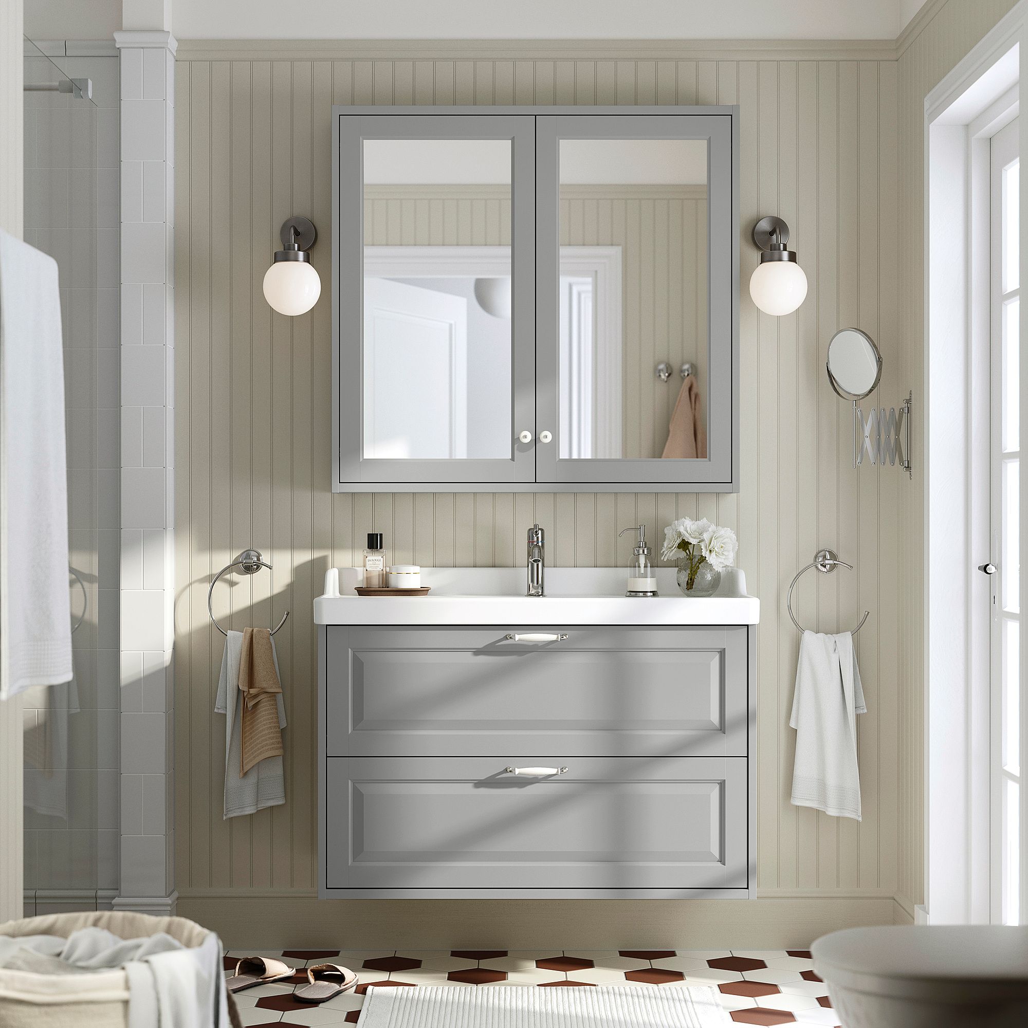 TÄNNFORSEN Meuble lavabo avec tiroirs, gris clair, 100x48x63 cm
