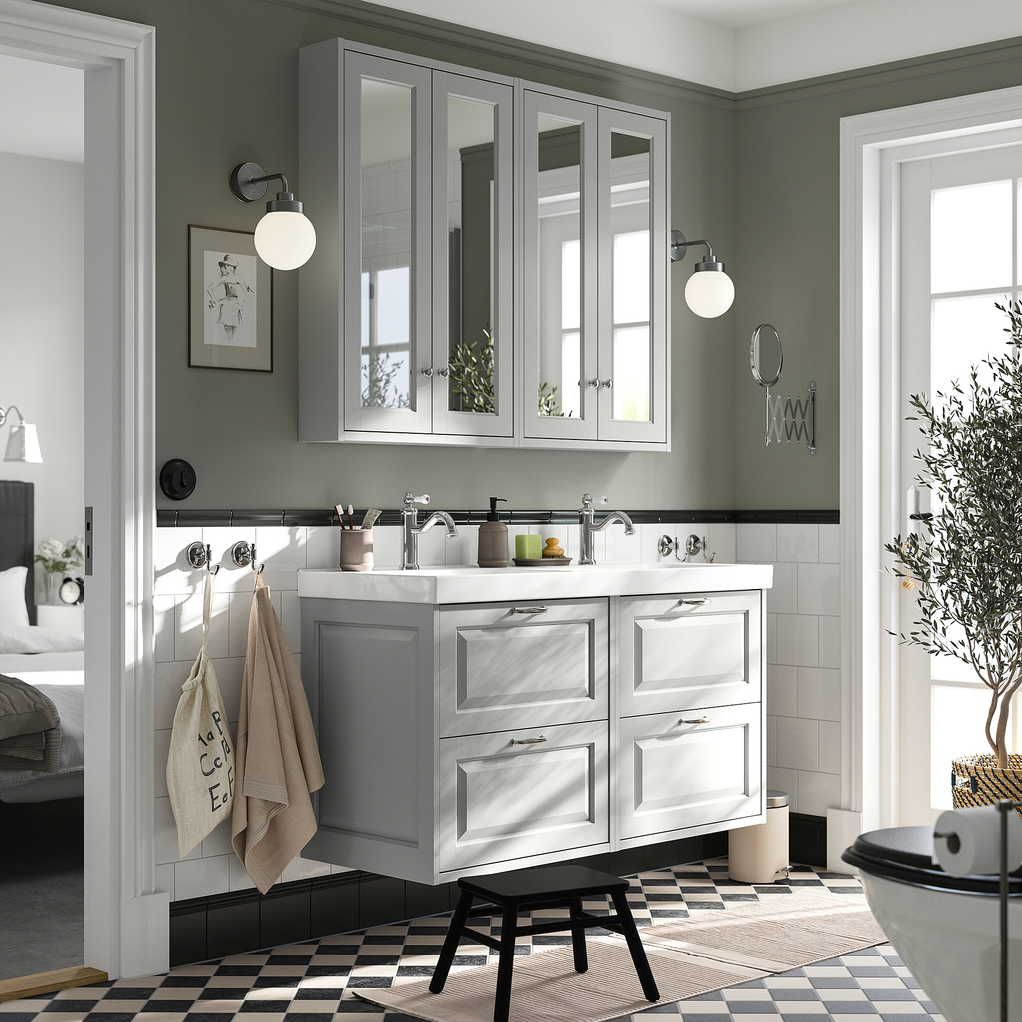 TÄNNFORSEN / ORRSJÖN Élément lavabo/vasque/mitigeur, gris clair, 122x49x74 cm