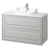 TÄNNFORSEN / RUTSJÖN Meuble avec tiroirs/vasque/mitigeur, gris clair/blanc marbré, 102x49x76 cm