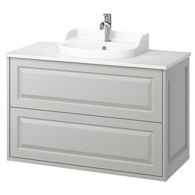 TÄNNFORSEN / RUTSJÖN Meuble avec tiroirs/vasque/mitigeur, gris clair/blanc marbré, 102x49x76 cm