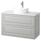 TÄNNFORSEN / TÖRNVIKEN Meuble avec tiroirs/vasque/mitigeur, gris clair/blanc marbré, 102x49x79 cm