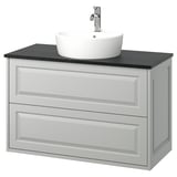 TÄNNFORSEN / TÖRNVIKEN Meuble avec tiroirs/vasque/mitigeur, gris clair/noir marbré, 102x49x79 cm