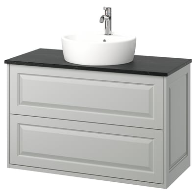 TÄNNFORSEN / TÖRNVIKEN Meuble avec tiroirs/vasque/mitigeur, gris clair/noir marbré, 102x49x79 cm