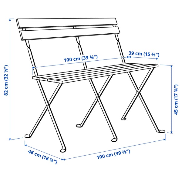 TÄRNÖ Banc, extérieur, pliable noir/teinté brun clair