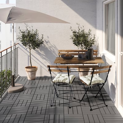 TÄRNÖ Banc, extérieur, pliable noir/teinté brun clair