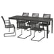 Option : TEGELÖN / VÄSMAN Table+6 chaises accoudoir, ext, gris foncé/noir/noir