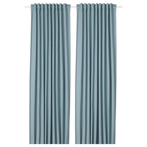 TIBAST Rideaux, 2 pièces, bleu/ruflette, 145x300 cm