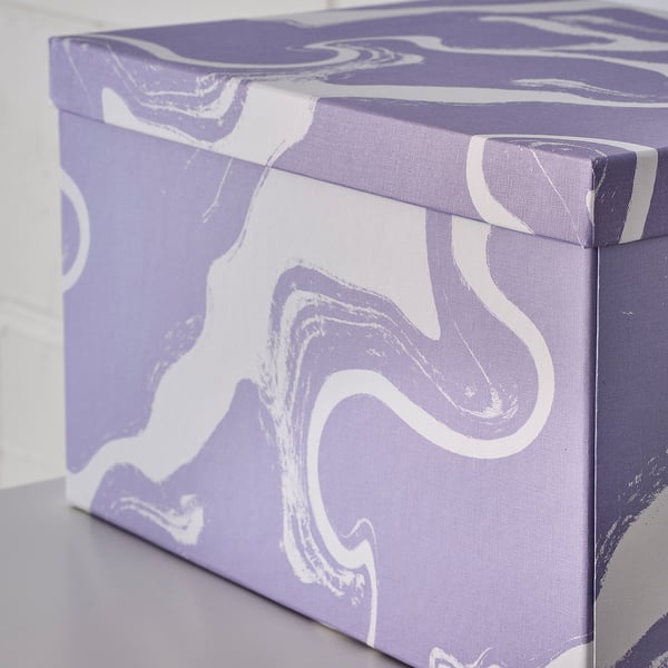 TJENA Boîte de rangement avec couvercle, à motifs/mauve blanc, 25x35x20 cm