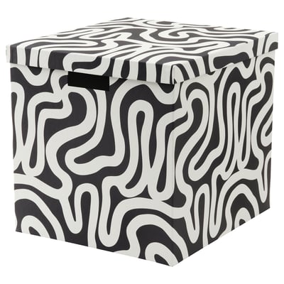 TJENA Boîte de rangement avec couvercle, à motifs/noir blanc, 32x35x32 cm