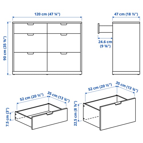 TONSTAD Commode 6 tiroirs, blanc cassé, 120x47x91 cm