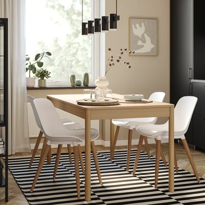 TONSTAD / GRÖNSTA Table et 4 chaises, plaqué chêne/blanc, 150x80 cm
