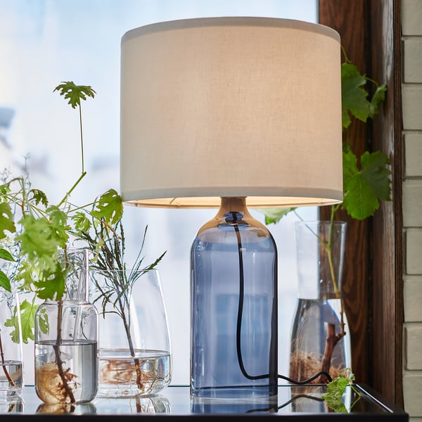 TONVIS Lampe de table, fumé verre/blanc, 52 cm