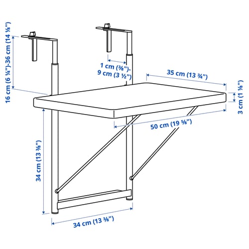 TORPARÖ Table pour balcon, blanc, 50 cm