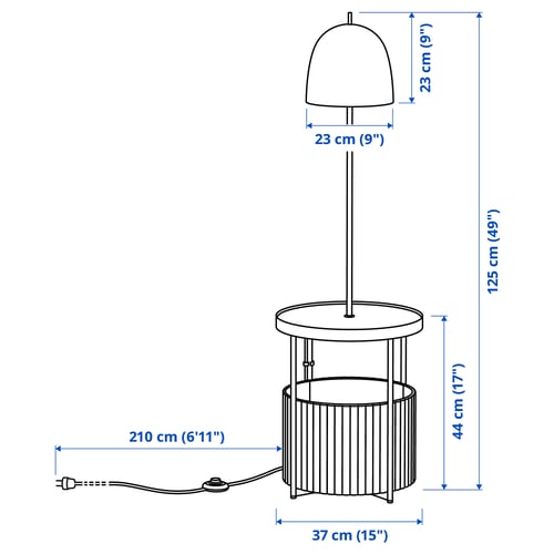 TRINDSNÖ Lampadaire, blanc métal/plaqué bouleau