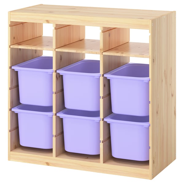 TROFAST Combinaison de rangement, avec tablettes/boîtes séparateur de pièce/pin teinté blanc clair mauve, 93x44x91 cm