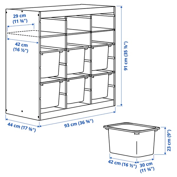 TROFAST Combinaison de rangement, avec tablettes/boîtes séparateur de pièce/pin teinté blanc clair mauve, 93x44x91 cm
